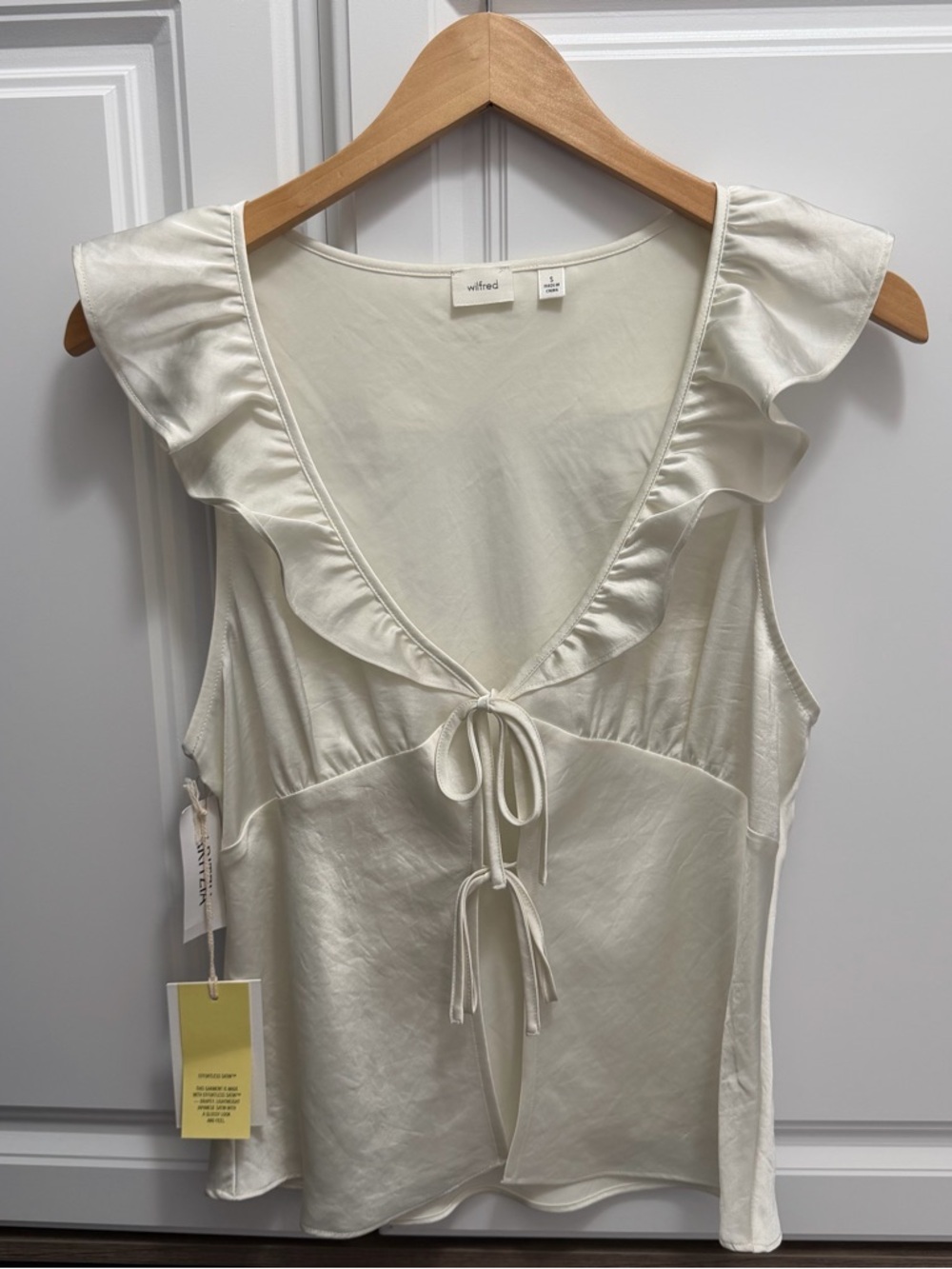 Aritzia Wilfred Cream Ruffle Tie-Front Tank Top